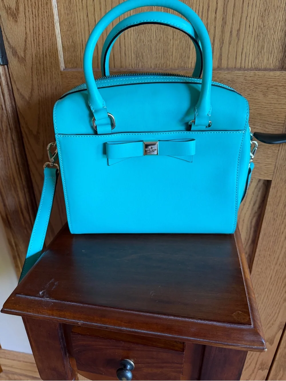EUC, kate spade turquoise bow satchel with matching wallet